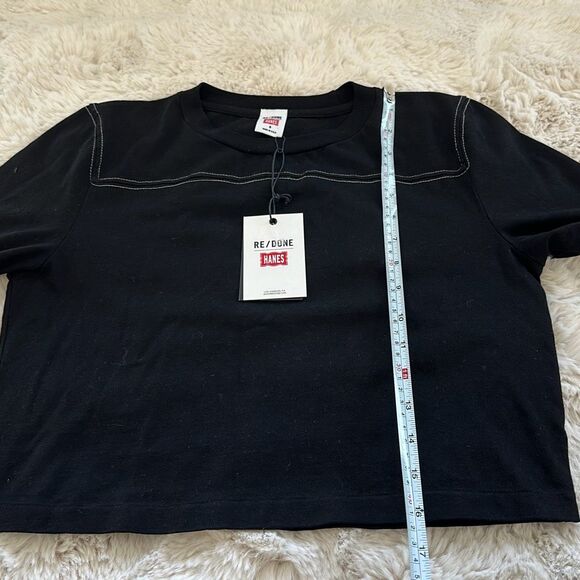 RE/DONE Cropped Varsity Tee in Black With Cream Stitch Size S - Picture 7 of 8
